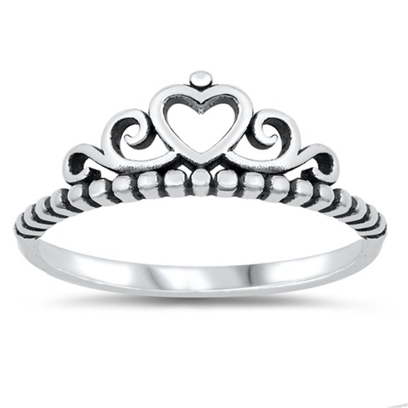 Oxidized Crown Heart Ring .925 Sterling Silver Band Jewelry Female Male Unisex Size 8
