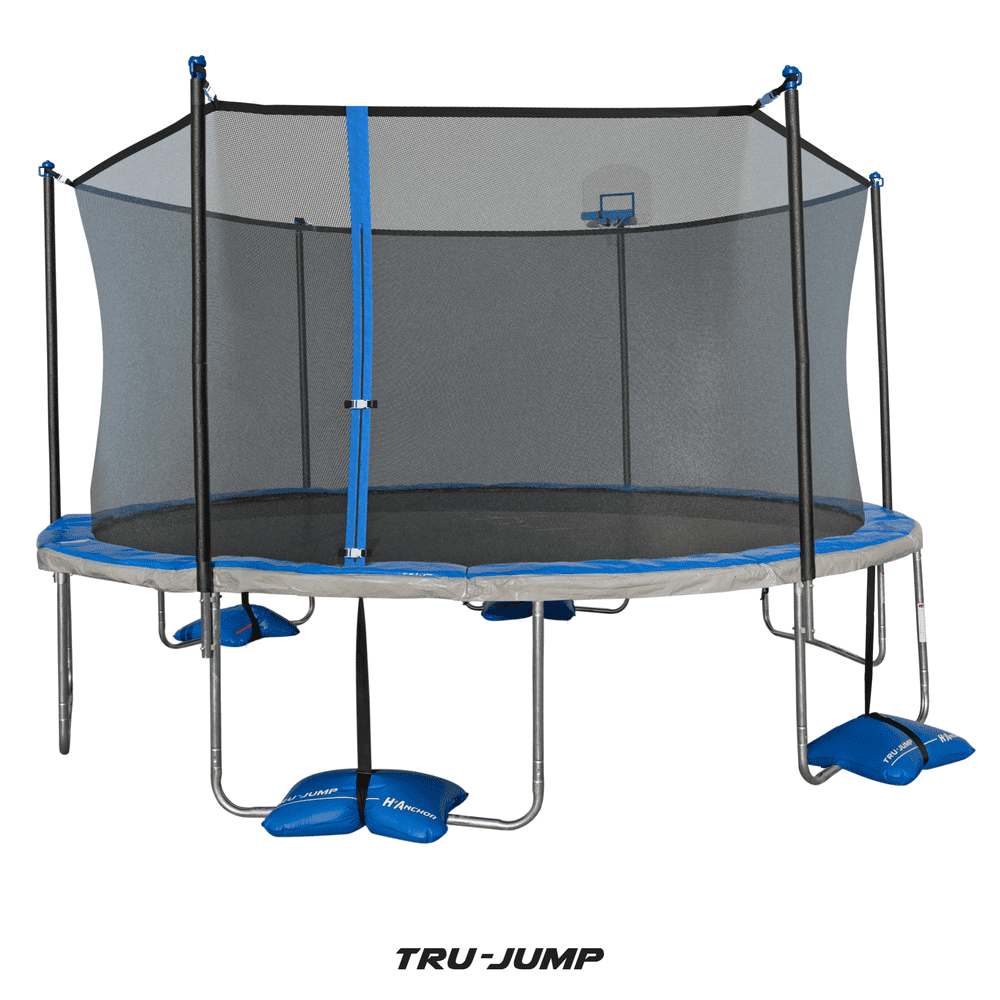 Trujump 15Foot Trampoline, with Enclosure and Airdunk, Blue (Box 1 of