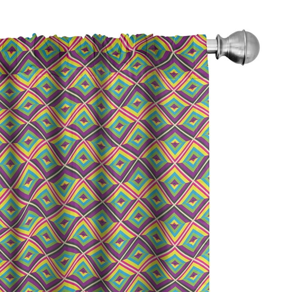 Colorful Curtains 2 Panels Set, Rhombus Composition with Bullseye Pattern Geometric Arrangement Angled Stripes, Window Drapes for Living Room Bedroom, 56"W X 84"L, Multicolor, by Ambesonne