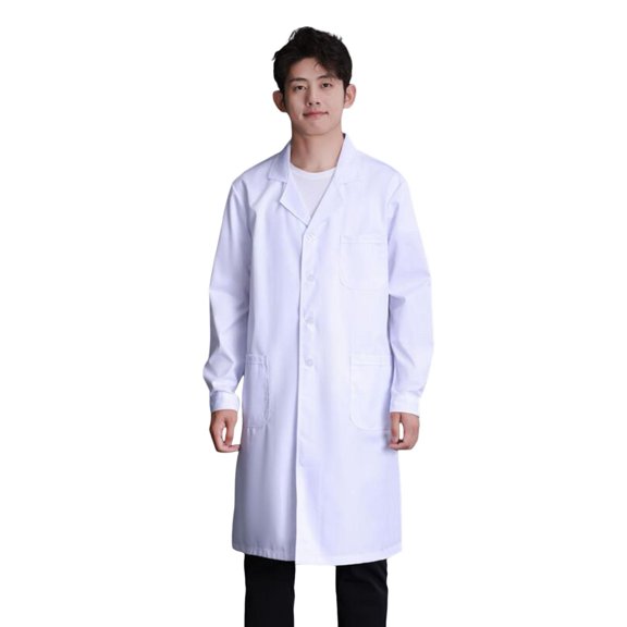 Anti-dirty White Coat Anti-fouling Doctor Coat White Long-sleeved V-neck Lab Coat with Multi-pocket Design for Men Women