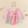 thumbnail image 2 of mgoYE Birthday Girl Outfit One Cupcake Embroidery Romper Dress First Birthday Outfit Girl, Long Sleeve Tulle Romper Dress with Bow Headband 12-18 Months, 2 of 5