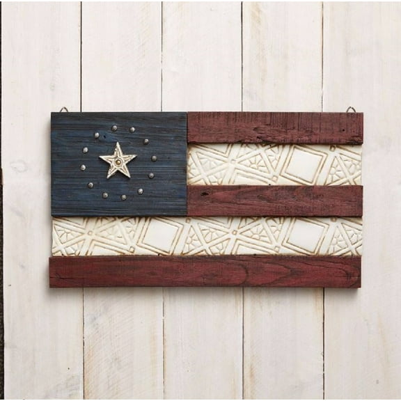 Jim Shore Patriotic Flag - 1 Wood Flag 12 Inch, Wood - Wall Hanging Wood Rustic 4056932