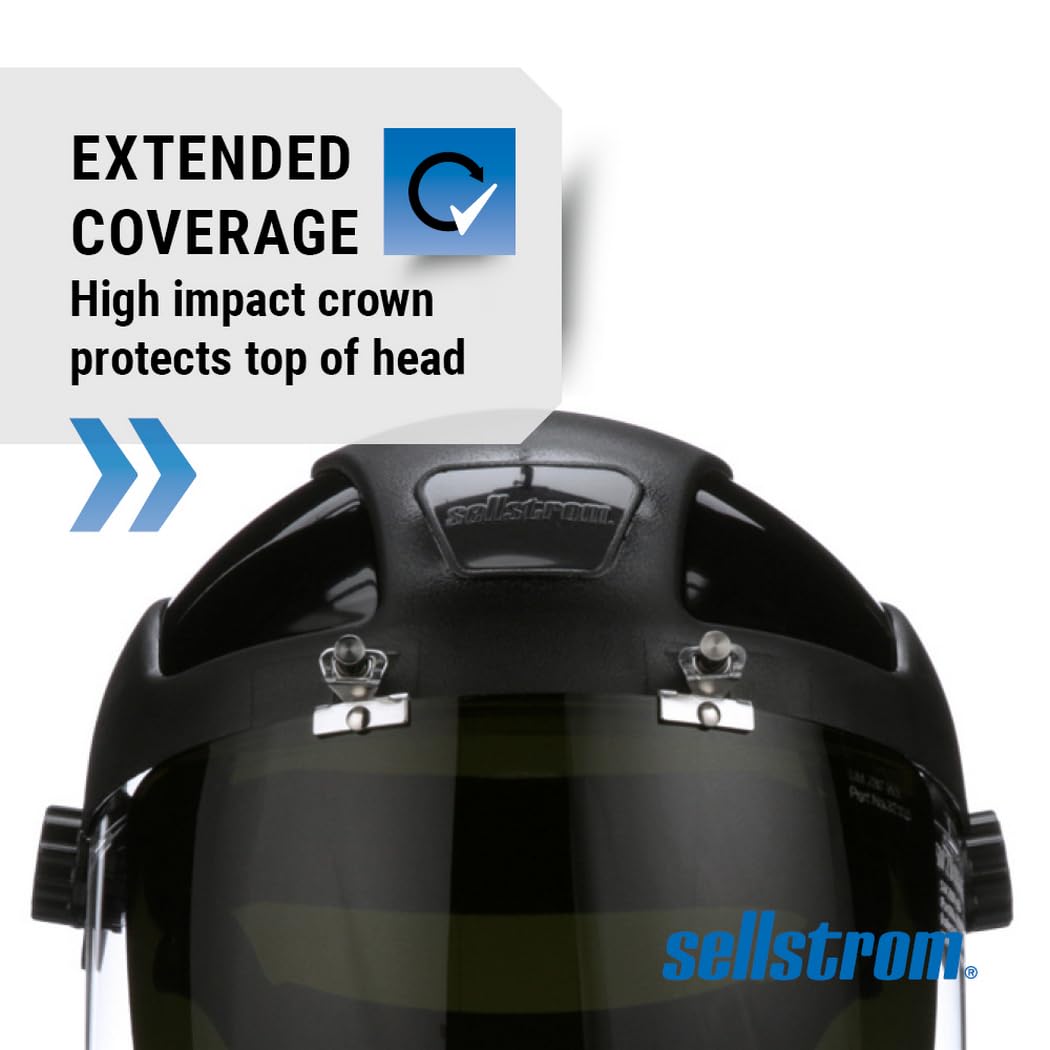 Sellstrom DP4 Face Shield - Lightweight Mask with High Crown & Ratchet Headgear for Work, Grinding, Plasma/Flame Cutting - ANSI Z87.1 - Clear Anti Fog Polycarbonate Window - UV/IR Flip Up Visor CA2