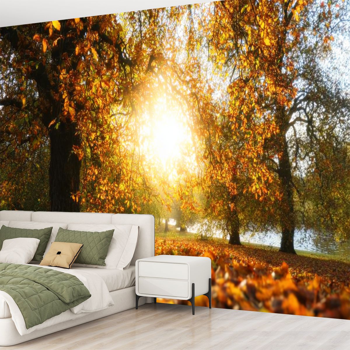 Peel and Stick Wallpaper Sun shines trees autumn London Modern Art Wall Mural Decor Self Adhesive and Removable 69in x 98in