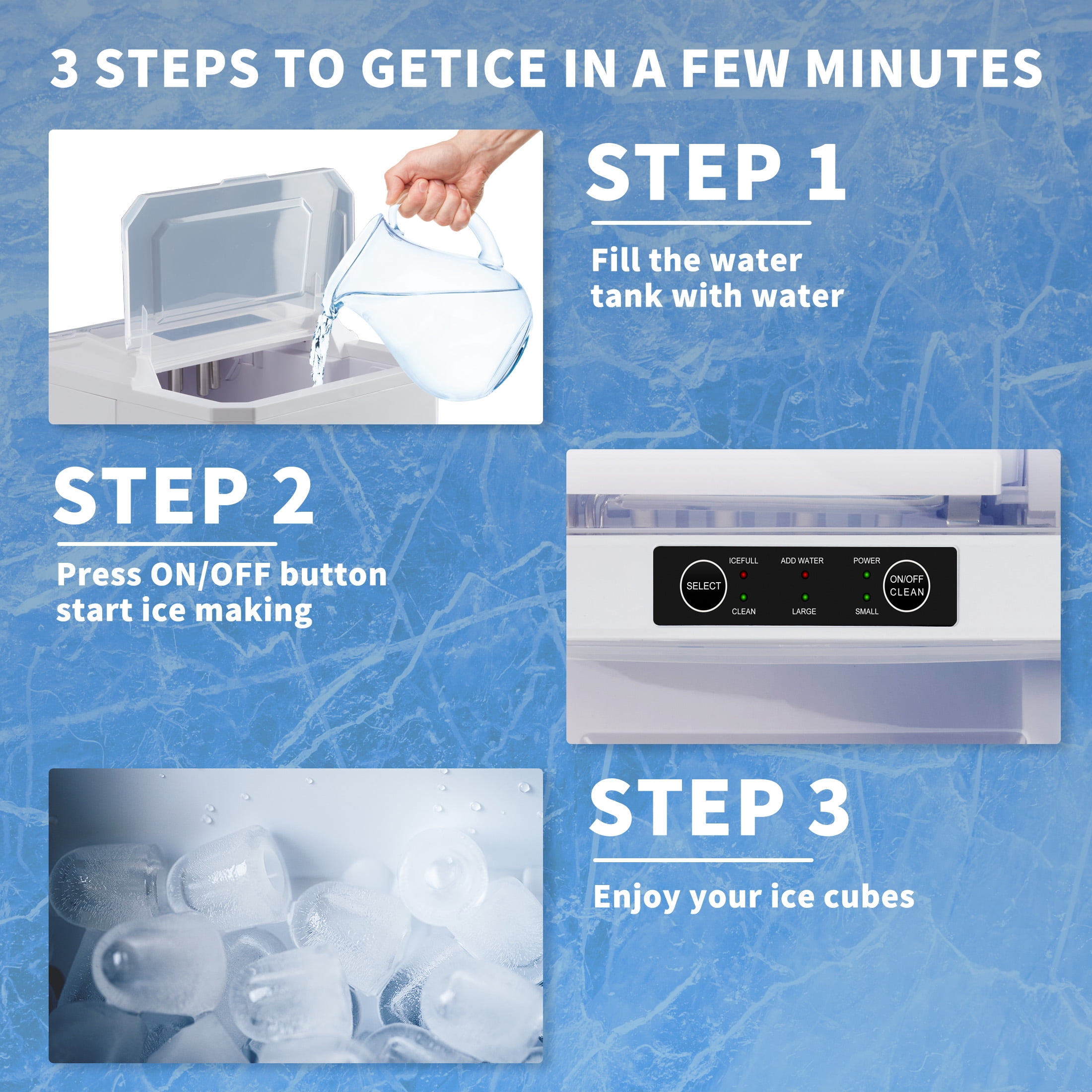 Countertop Ice Maker, Self-Cleaning Portable Ice Maker,26.5lbs in 24Hrs, 9 Cubes Ready in 8 Mins