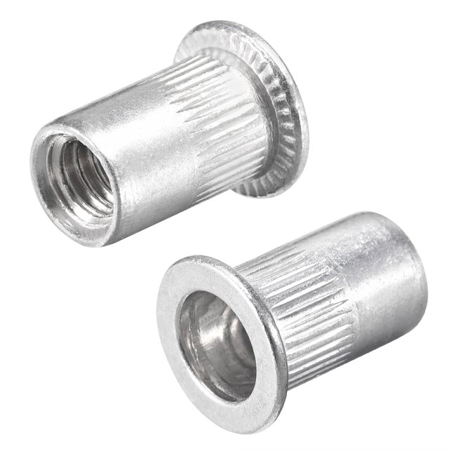 Unique Bargains 1/4-20 Rivet Nuts Aluminium Alloy Knurled Flat Head Threaded Insert Nut Silver 100 pcs
