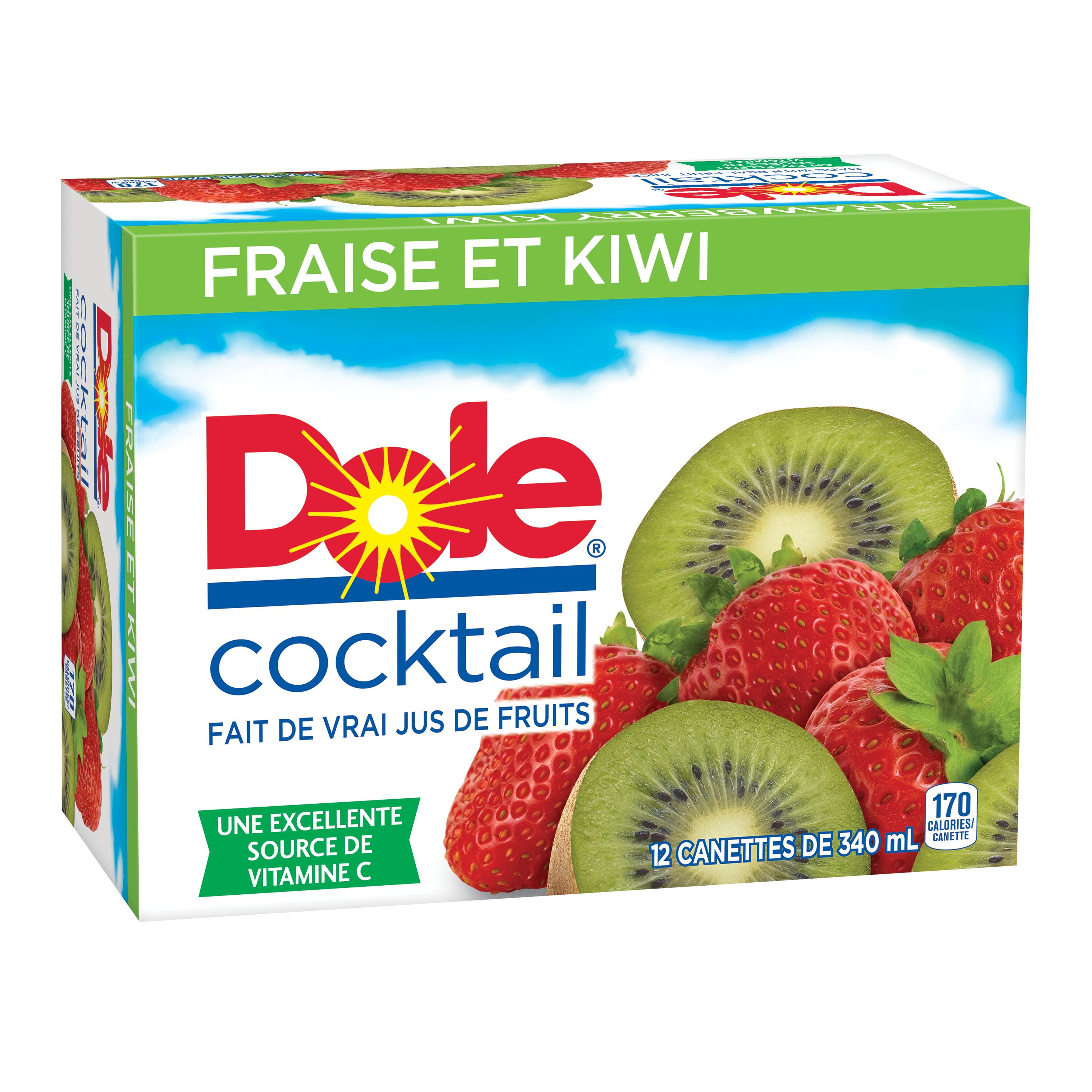 Dole Strawberry Kiwi Juice Cocktail 12 x 340 mL, Cans, 12x340mL