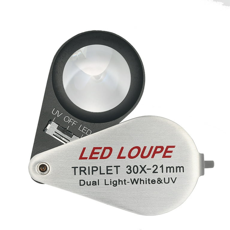 Mini 30X Jeweler Loupe Magnifier + LED & UV Light 21mm Lens