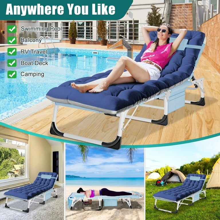 Slsy 3 in 1 Trifold Tanning Chair Adjustable Beach Chair with Extras Suitable for Sunbathing Poolside Yard Patio Walmart