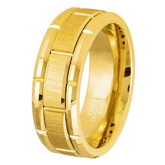 Jewelry Avalanche Brick Pattern Mens Wedding Band, Gold Tungsten Carbide, Engagement Ring 8MM
