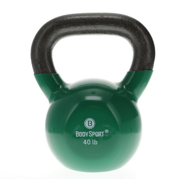 Body Sport Cast Iron Vinyl Coated Kettlebell, 40 lb. - Professional Weight Training Equipment for Home & Gym Workouts (Dark Green)