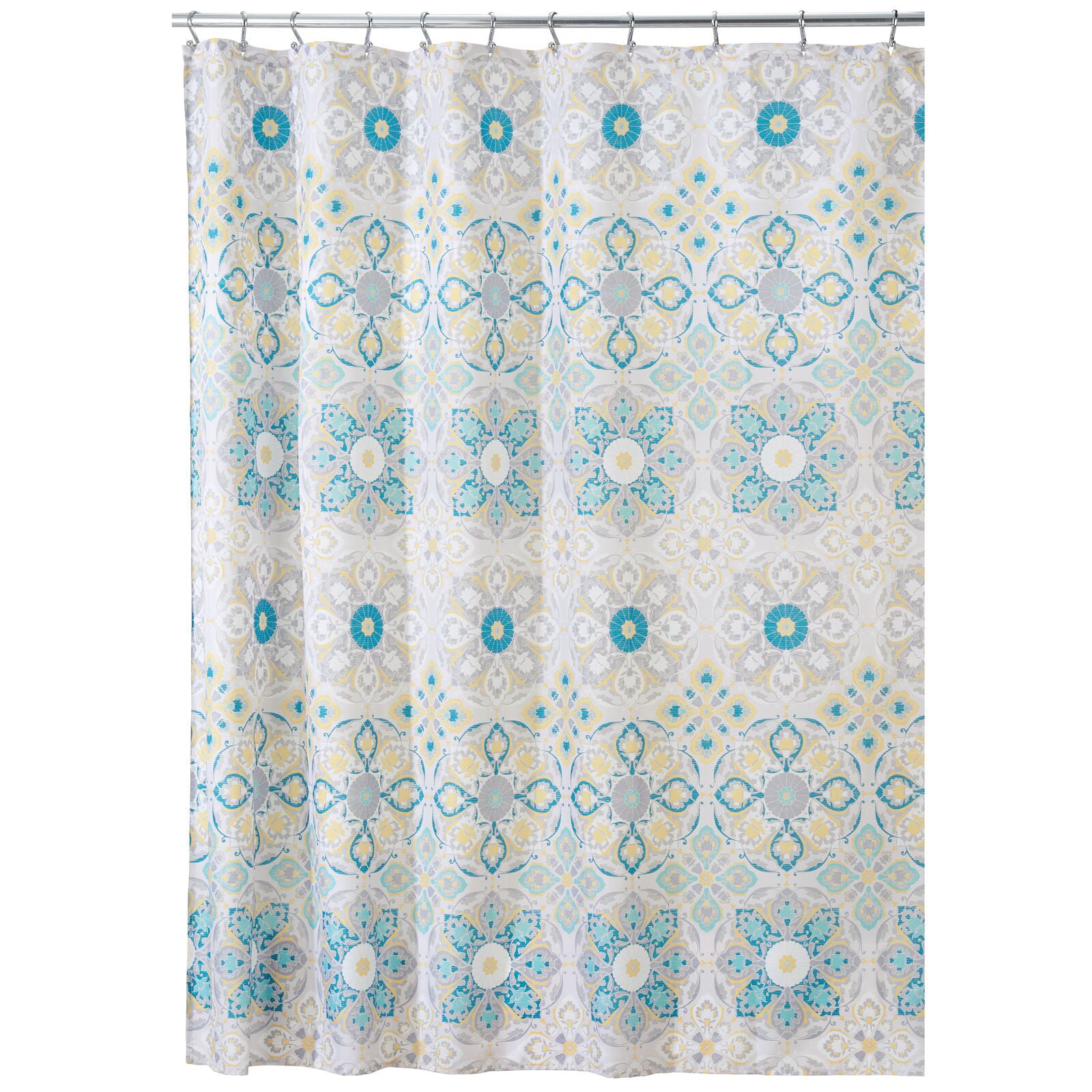 Machine Washable- 72 x 72 mDesign Decorative Leaves Print Easy Care Fabric Shower Curtain with Reinforced Buttonholes Teal Blue/White for Bathroom Showers Stalls and Bathtubs 