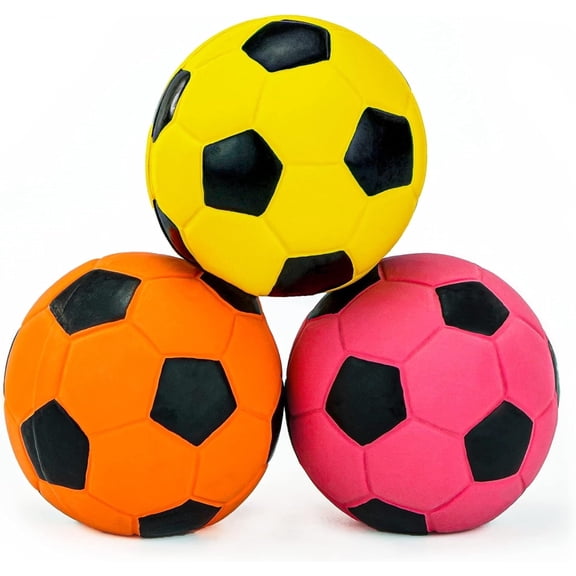 Chiwava Squeaky Latex Rubber Dog Toy Balls for Small Medium Dogs Interactive Chew Sound Fetch Play 2.7" Football 3 Pack