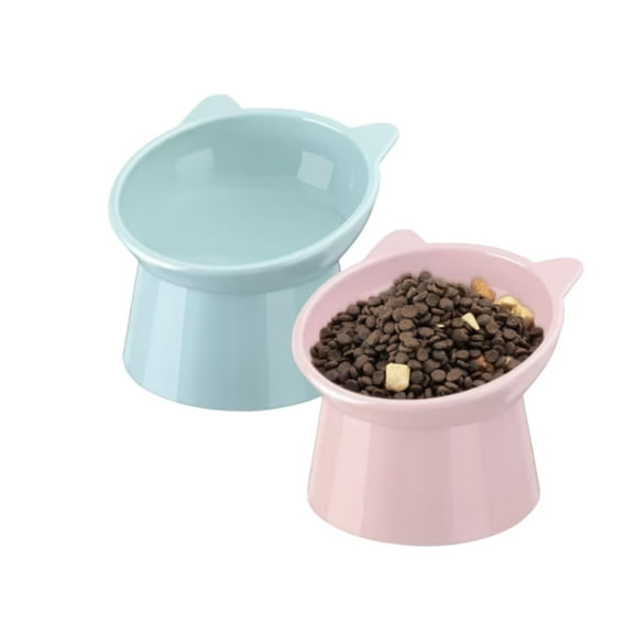 Tilted Cat & Dog Bowls, Anti-Vomit, Set of 2 (Green/Pink)