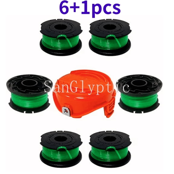 SanGlyptic Premium Replacement Spools and Cap for BLACK & DECKER GH3000 String Trimmer Premium Replacement Parts – 6 Spools Cap, Durable 7-Piece Set