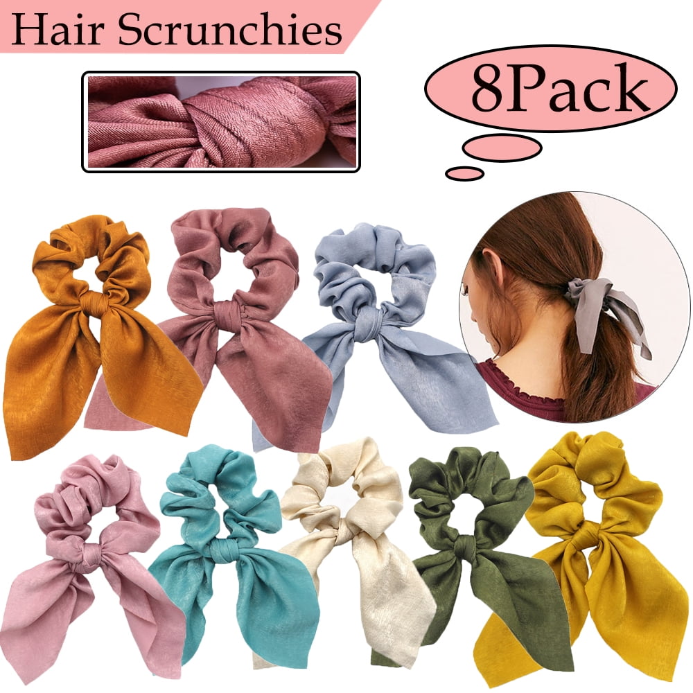 Bright Neon Hair Scrunchies Hair Bands for Women Bow Knot Bunny Ear Elastic Ties