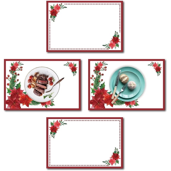 Rectangle with Flower Pattern Cotton Linen Cloth Table Mat Red 45x30cm 4pcs/set