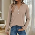 thumbnail image 2 of Holzkary Women's Fall Long Sleeve Henley Tops V Neck Tunic Casual Loose Blouse Winter Sweatshirt Women Fashion Casual Long Sleeve Button Tops Shirts Blouses Tops Khaki Xl, 2 of 6