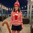 thumbnail image 7 of Alaiyaky Red and White Striped Costume Suit, Halloween Costumes Striped Shirt with Hat Glasses, Men Women Halloween Costumes World Book Day Outfit, 7 of 7