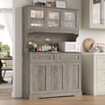 thumbnail image 6 of Hiphuta 72" Tall Kitchen Pantry Storage Cabinet with Power Outlet, Freestanding Cupboard Hutch Cabinet with Glass Doors, Large Coffee Bar with Microwave Stand & 2 Drawers, Ash Gray, 6 of 10