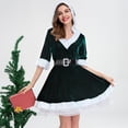 thumbnail image 2 of Conjunto de disfraz de Santa Claus de Navidad, vestido con capucha de terciopelo y cinturón de enagua (verde M), 2 of 3