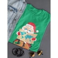 thumbnail image 3 of Santa Claus With Baggage Looking a World's Map  Women Kelly Green T-Shirt, Female x-Large, 3 of 4