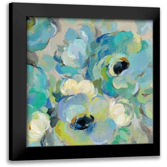 Vassileva, Silvia 12x12 Black Modern Framed Museum Art Print Titled - Fresh Teal Flowers III