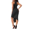 thumbnail image 3 of Cocktail Party Midi Dress for Women's Halter Neck Sleeveless Ruched Asymmetrical Bodycon Dress Black XL, 3 of 6