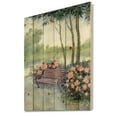 thumbnail image 2 of Designart 'Bench In Park By The Pions Flowers Bushes' Traditional Print on Natural Pine Wood, 2 of 5