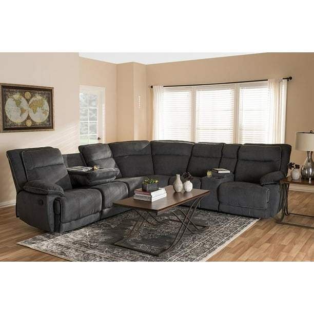 Contemporary 7 PC Sectional Sofa Fabric Dark Grey 2060 - Walmart.com ...