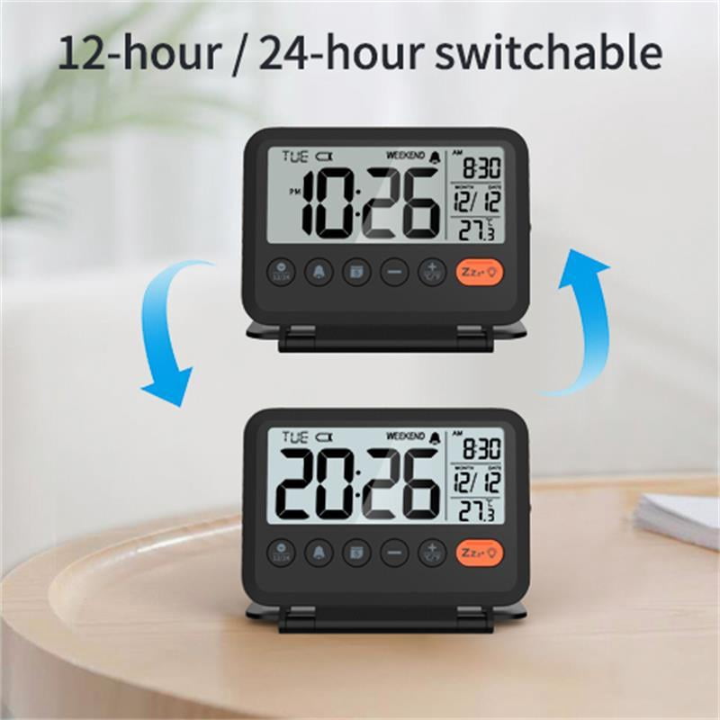 NOKLEAD Home Digital LCD Thermometer Clock Fold Mini Travel Clock With Calendar Traveling Alarm Clock Portable Desktop Clock