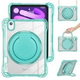 thumbnail image 2 of ELEHOLD Rotating Shockproof Case For iPad Mini 7th(A17 Pro) 2025/ 6th Generation 2022, Full Body Protection Clear Rugged Cover, 360° Rotating Ring Hand Grip Stand, Nylon Shoulder Strap,Lightgreen, 2 of 7