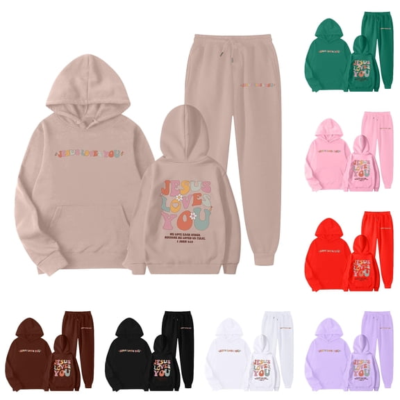 GobdXE Kids 2 Piece Jesus Loves You Print Hoodie Jogger Tracksuit Set 3-4 Years,Khaki