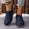 thumbnail image 3 of Hollow out Mules for Women Closed Round Toe Wedge Sandals Trendy Stitching Leather Adjustable Slingback Platform Heels Navy Size 9, 3 of 6