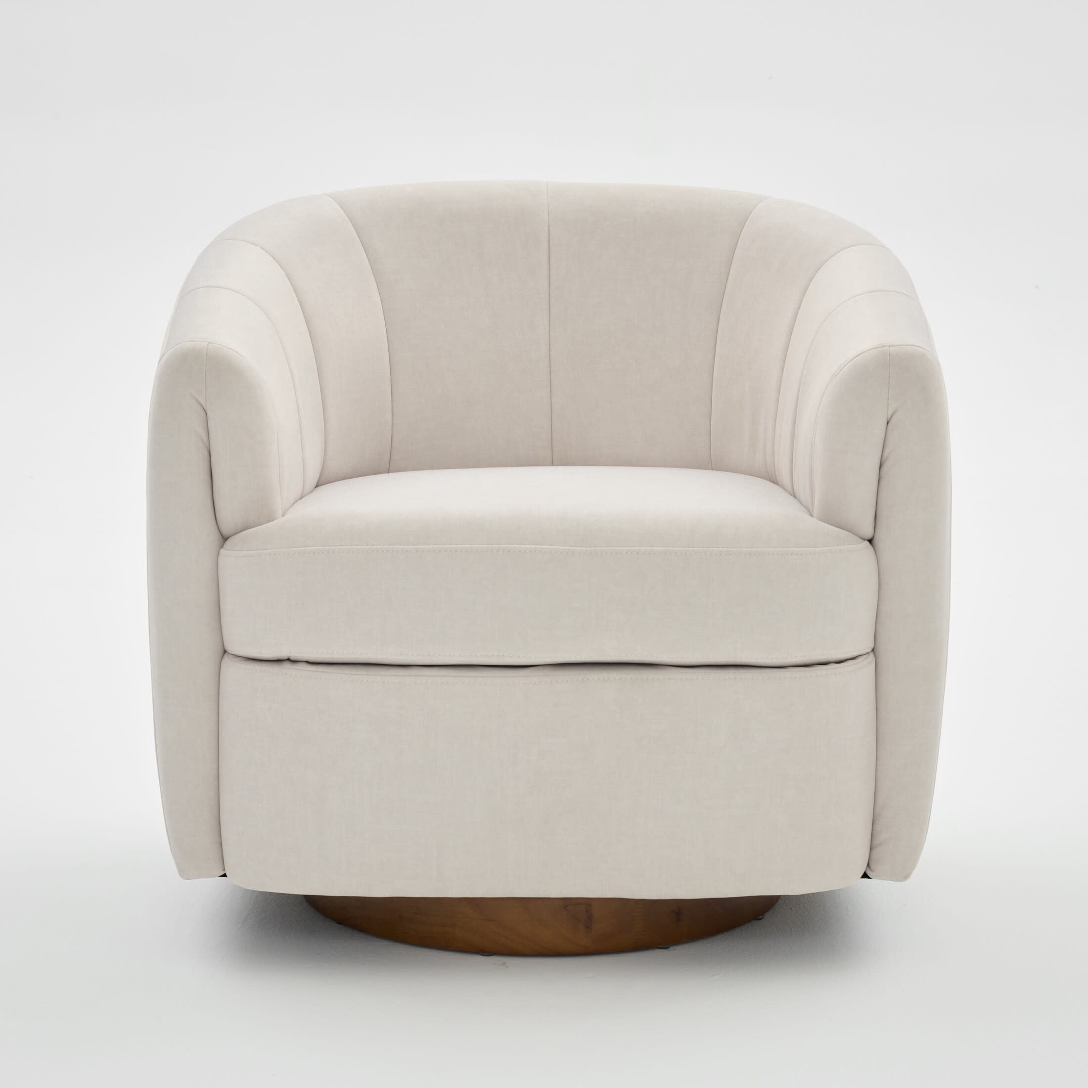 Noble House Swivel Accent Chair with Solid Wood Base, Velvet Upholstered Armchair for Living Room, White