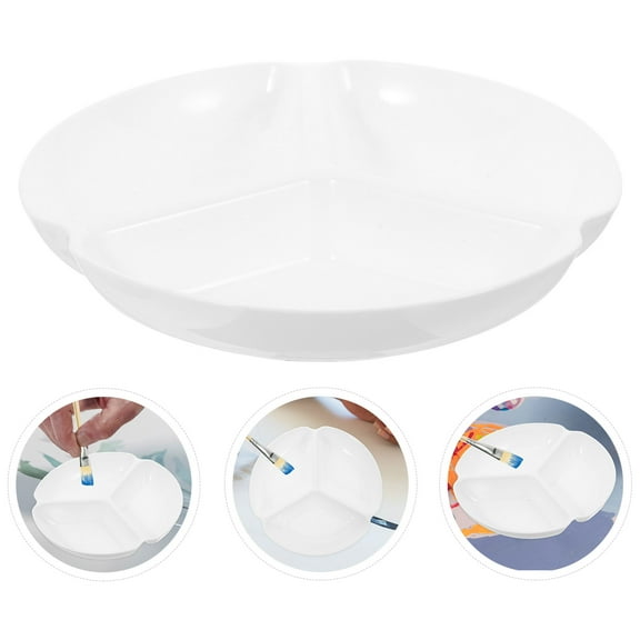 OUNONA 3pcs Plastic Palette Painting Dish 3 Well Paint Tray for Watercolor Oil Acrylic Gouache Mixing