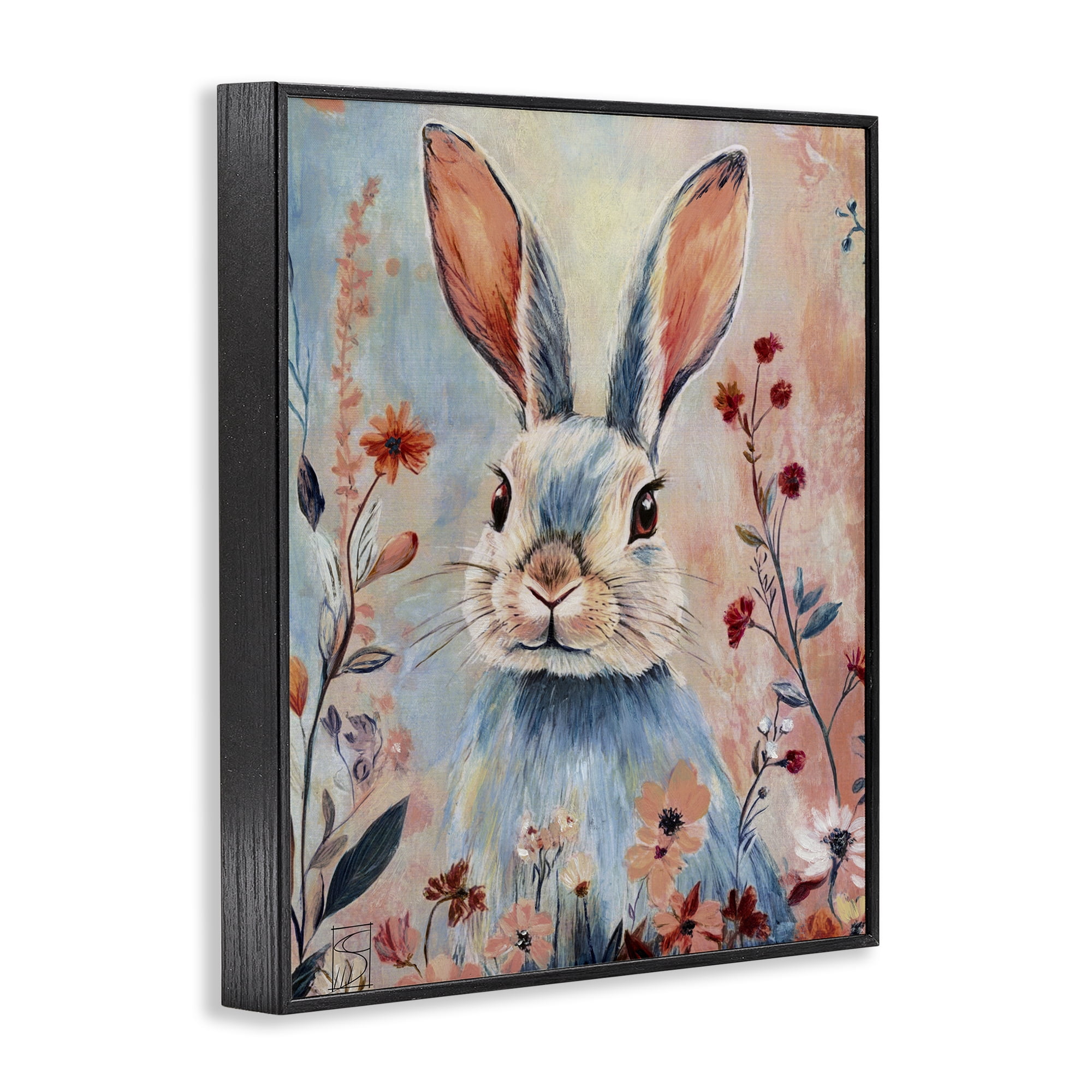 Stupell Industries Blue Rabbit & Wildflowers Black Framed Giclee Art, design by Sara Culpepper