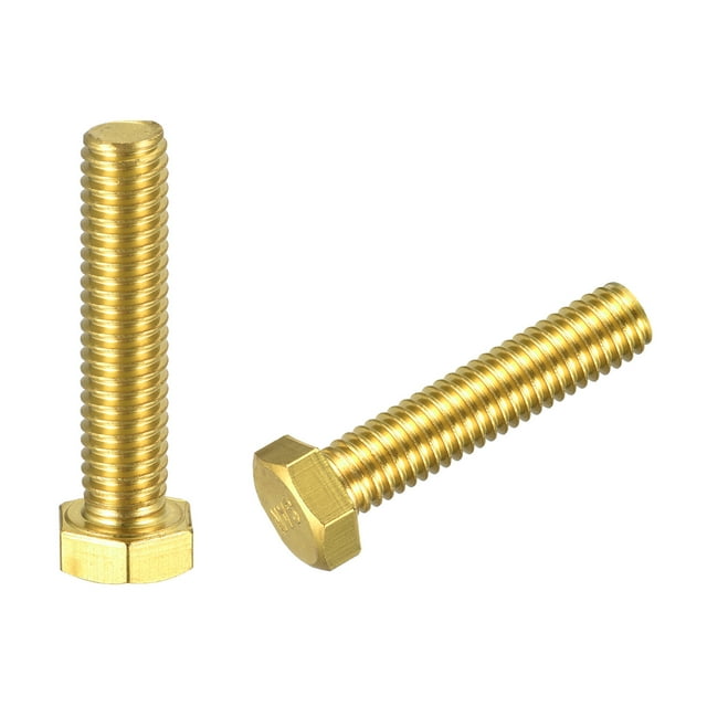 Unique Bargains Brass Hex Bolts, 3/8-16x1-3/4' 2 Pack Fully Thread Grade 4.8 Machine Screws