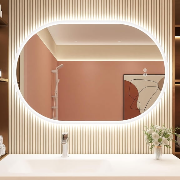 STARLEAD 32" x 20" Oval LED Bathroom Mirror with Lights, Front & Backlit, Anti-Fog, Dimmable, 3 Color Temperatures, Wall Mounted, Tempered Glass
