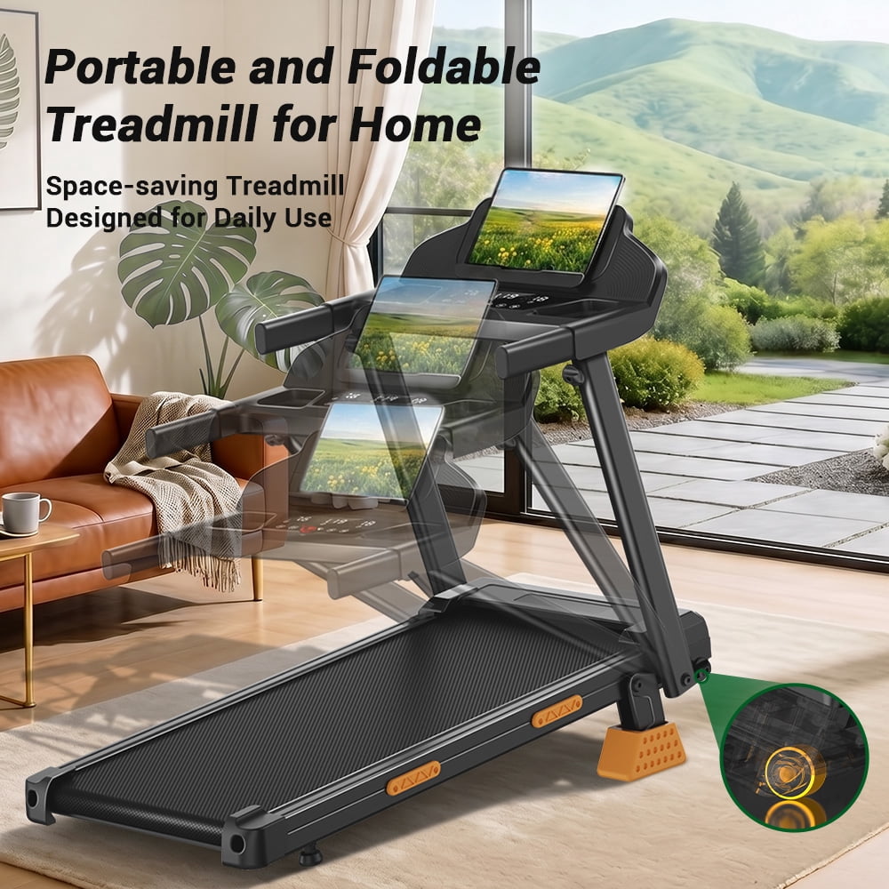 ROBORE 4-in-1 Treadmill with 17% Incline Workouts, Portable Treadmills for Home with Handle, Foldable Treadmills for Home and Office, 300 Lbs Weight Capacity, Three Touch Screen