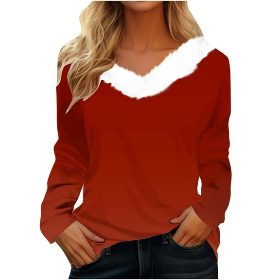 Patlollav Christmas Tops for Ladies,Womens Long Sleeve Blouse Fashion Causal Pullover Tops Gift