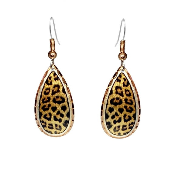 FRONT LINE JEWELRY Women's Cheetah Print Earrings, Handmade Copper Teardrop Earrings, Lightweight Animal Print Statement Jewelry (CheetahPrint)