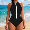 thumbnail image 2 of Tnhcen Women's High Neck Front Zipper One Piece Swimsuit | Nylon Spandex Rash Guard Swimwear with Tummy Control Quick Dry Slim Fit Bathing Suit for Surfing Diving Swimming Pool, 2 of 7