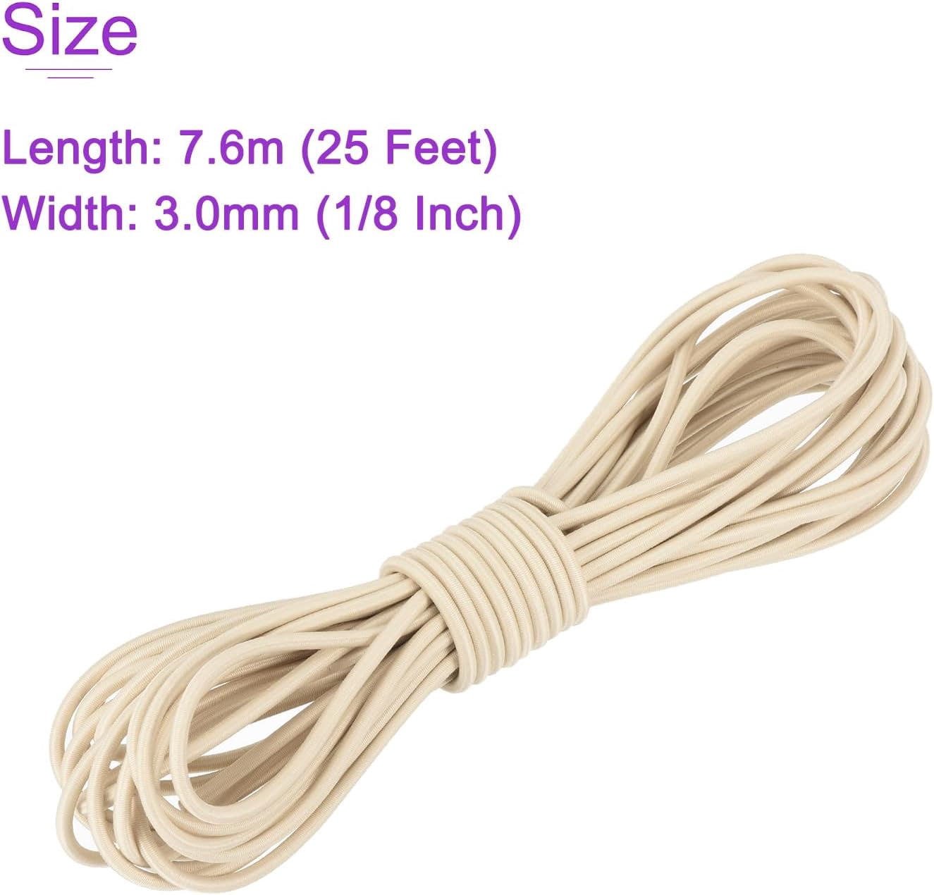 MKEUDQ-1/8 Inch Shock Cord, 25 Feet Khaki Bungee Cord Tent Pole Shock Cord Round Elastic Kayak Rope Stretch String Marine Grade Heavy Polyester for DIY Projects Tie Downs