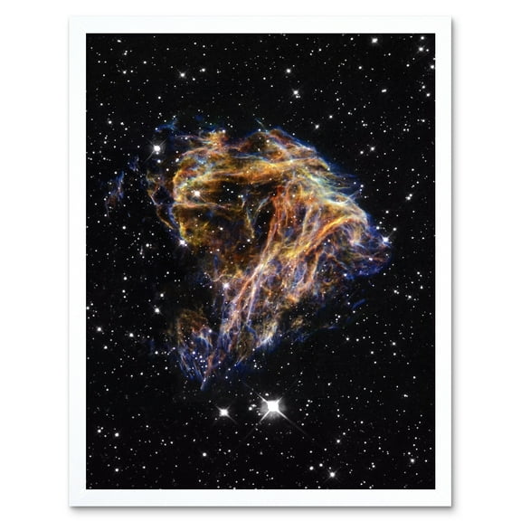 Hubble Space Telescope Image Colourful Sheets Of Debris From The Stellar Explosion Of N 49 DEM L 190 Supernova Remnant Art Print Framed Poster Wall Decor 12x16 inch