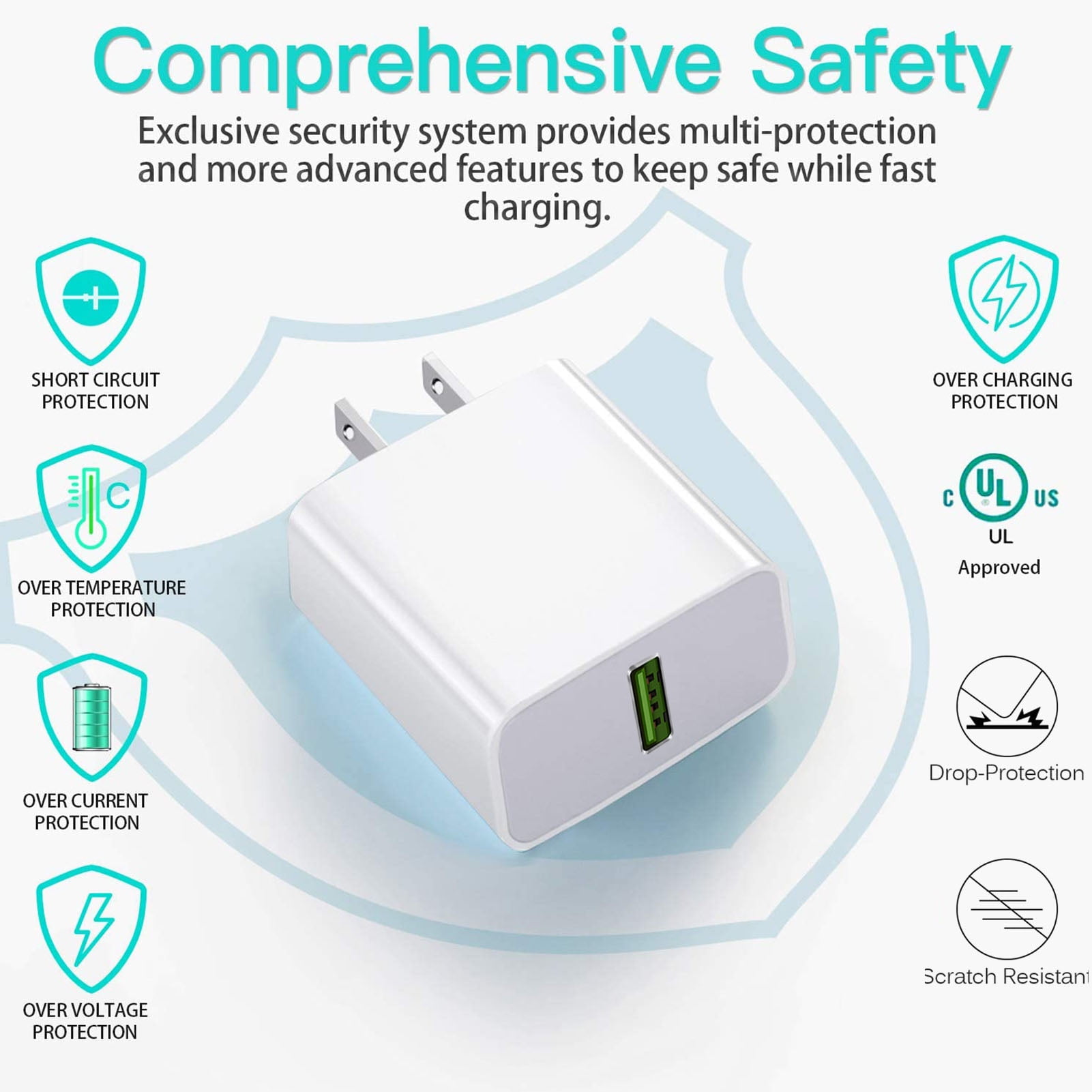 USB Charger , Wall Charger and a Charging Cable Compatible with iPhone , iPad, iPod Touch, iPods, android