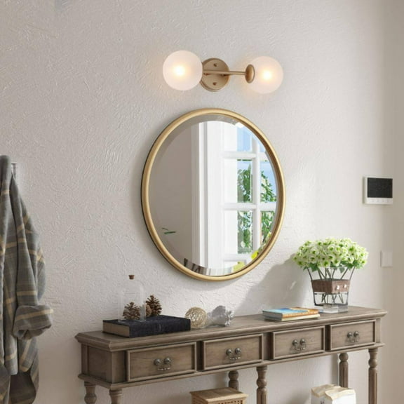 Uolfin Gold Wall Sconce Light 2-Light Modern Farmhouse Globe Bathroom Vanity Light Fixture with Frosted Glass Shades