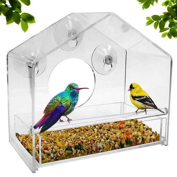 Comedero para pájaros de ventana para exteriores Casa para pájaros transparente La ventana más grande para ver pájaros Fácil de instalar Comedero resistente Ventosas extra fuertes Akmoler