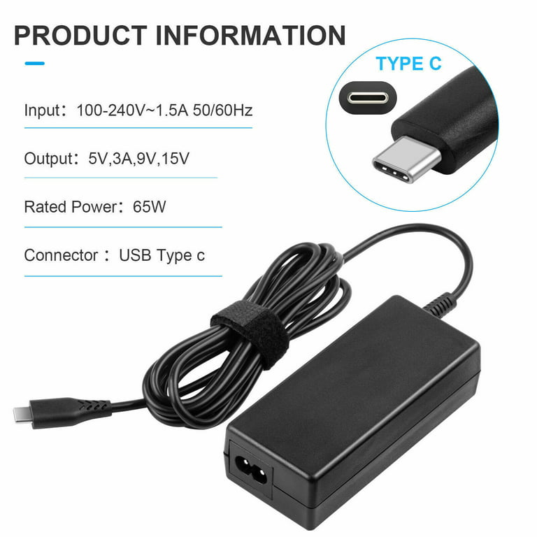 65W USB-C PD Type-C AC Adapter Laptop Charger Universal Power Supply
