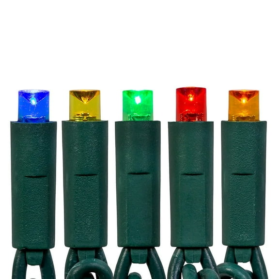 KSA 50-Count Multi-Color Twinkle LED 5MM Mini Christmas Lights, 25.5 ft Green Wire